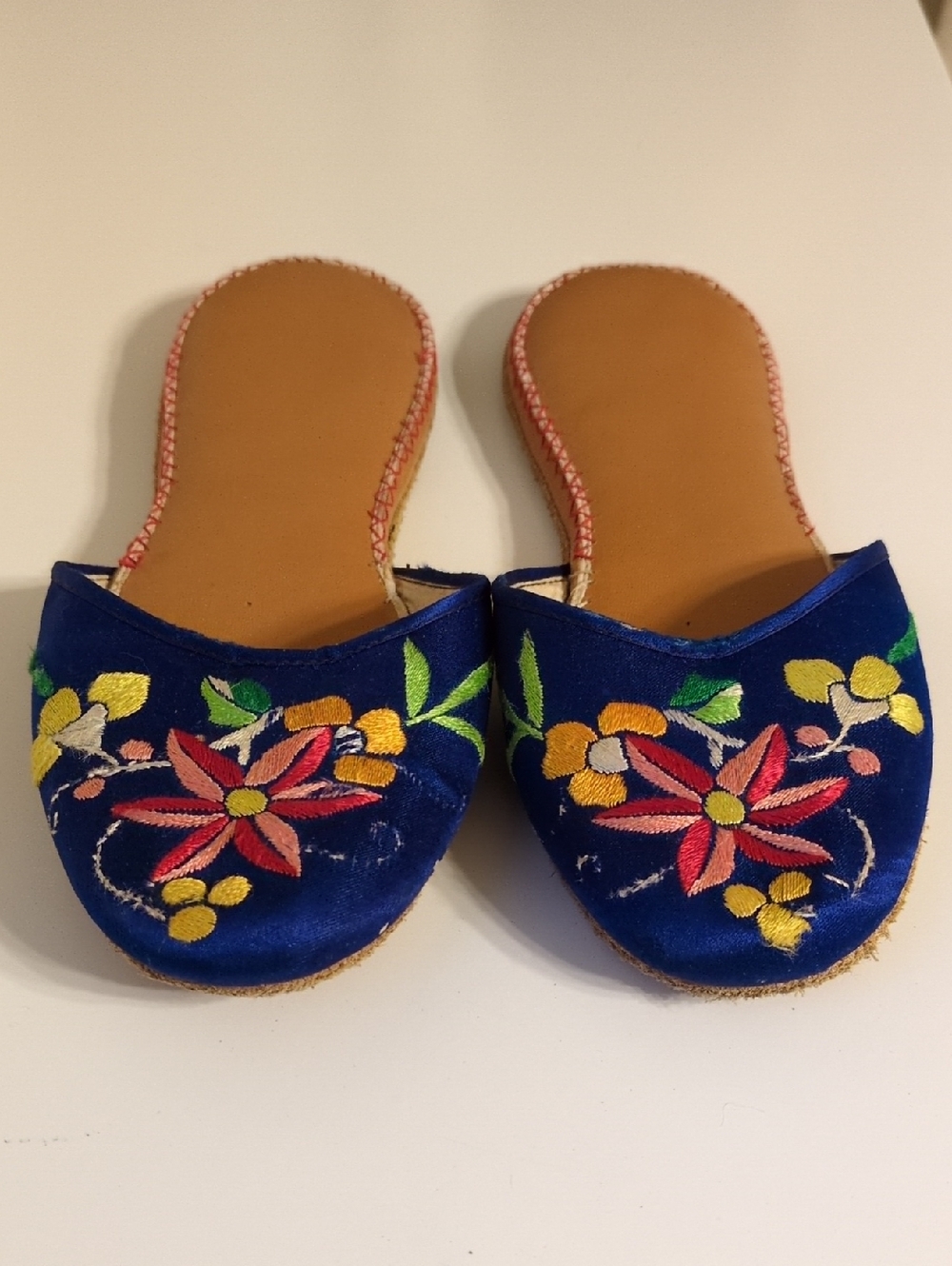 Child's Blue Floral Embroidered Slide Mules